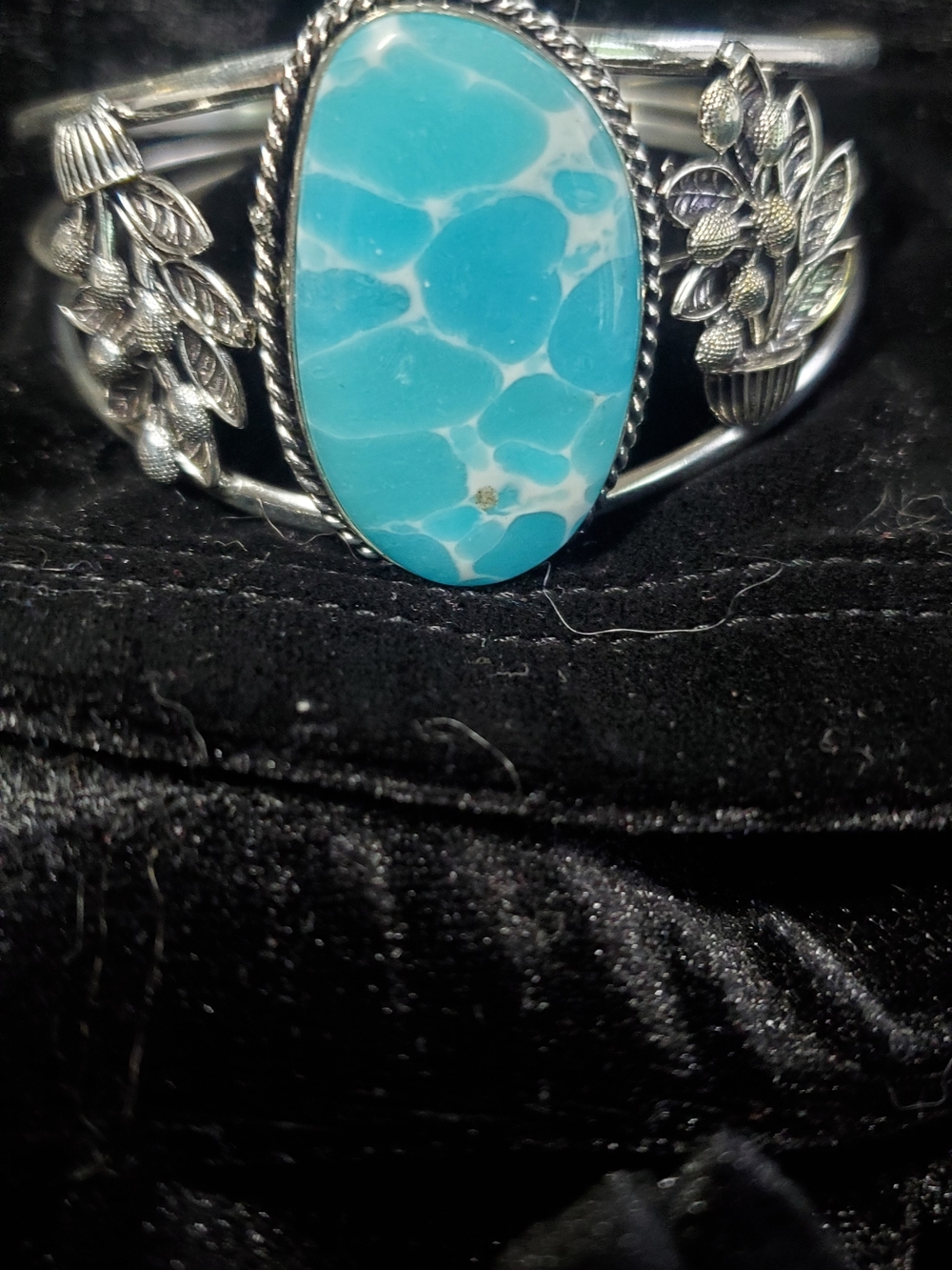 Larimar Sterling Silver Plated Cuff Bracelet Turquoise-Blue "Dolphin Stone" New